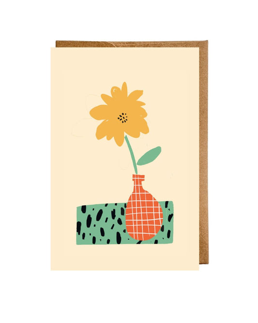 PREORDER "Yellow Flower in Red Vase" Flat Greeting Card